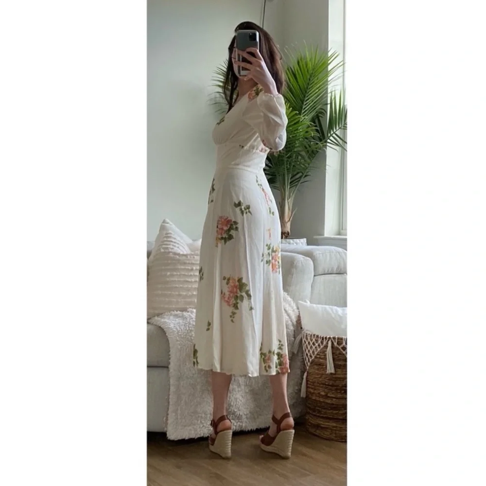 REFORMATION LORNE FLORAL LONG SLEEVE MIDI DRESS, SIZE:10 - Picture 7 of 7